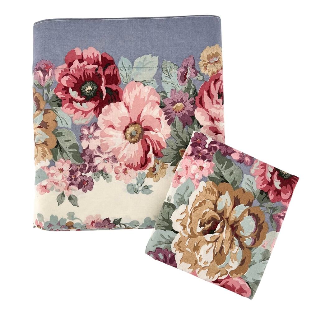 Vintage Cottagecore Floral Twin Sheet and Pillowcase 80s 1980s